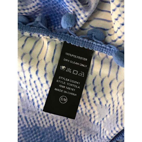 Buddy Love Snake Print Maxi Caftan M Blue White Pom Pom Trim - Picture 8 of 8